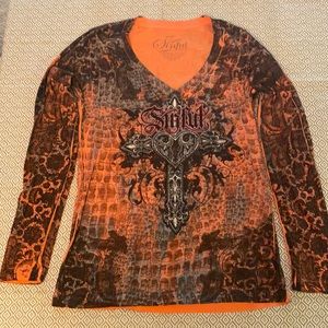 Long sleeve V-Neck Tee Sinful by Affliction- Size XL